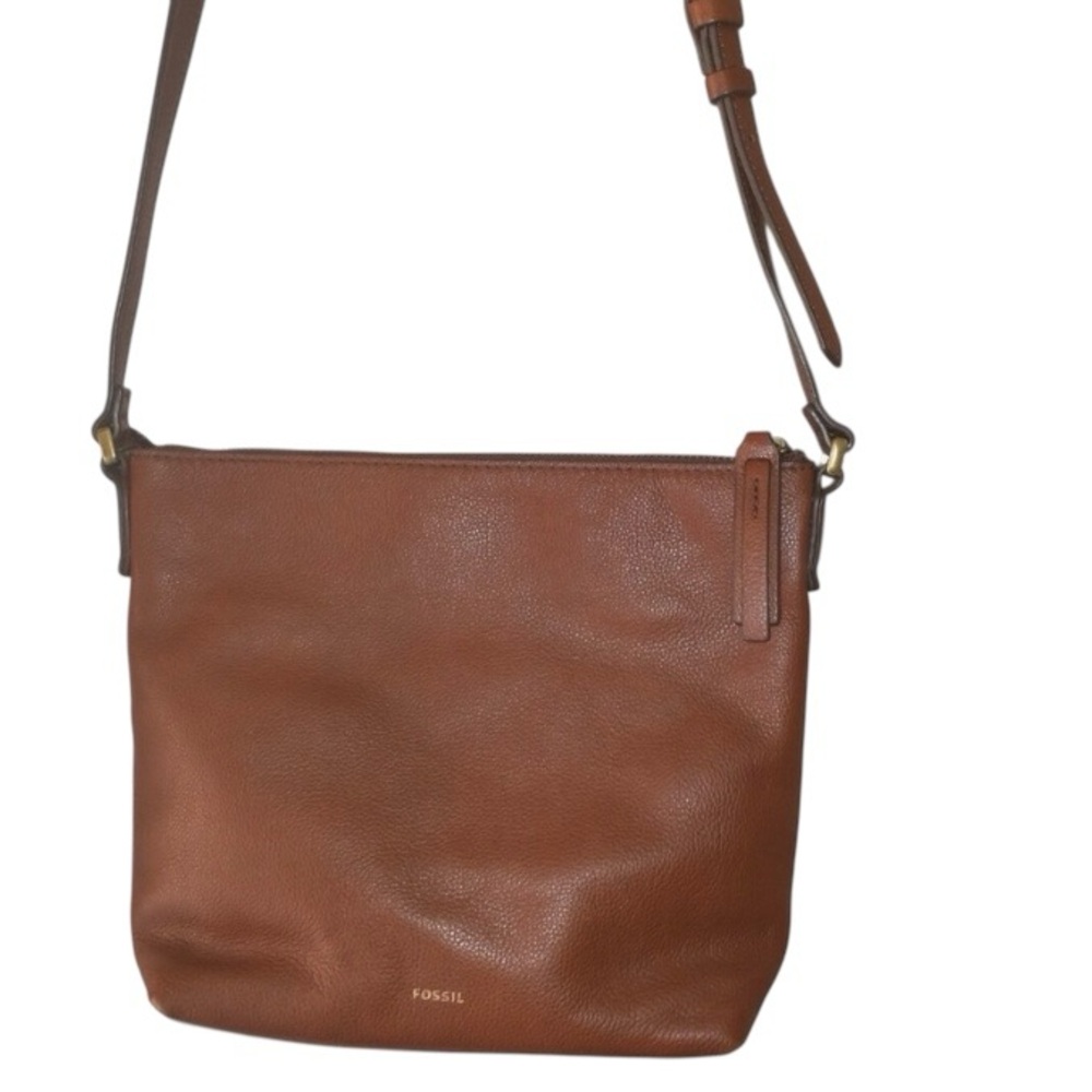 Fossil Leather Crossbody Bag in Rust Brown - Key Accent